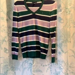 Teal/Lavender Striped Tommy Hilfiger V Neck Small